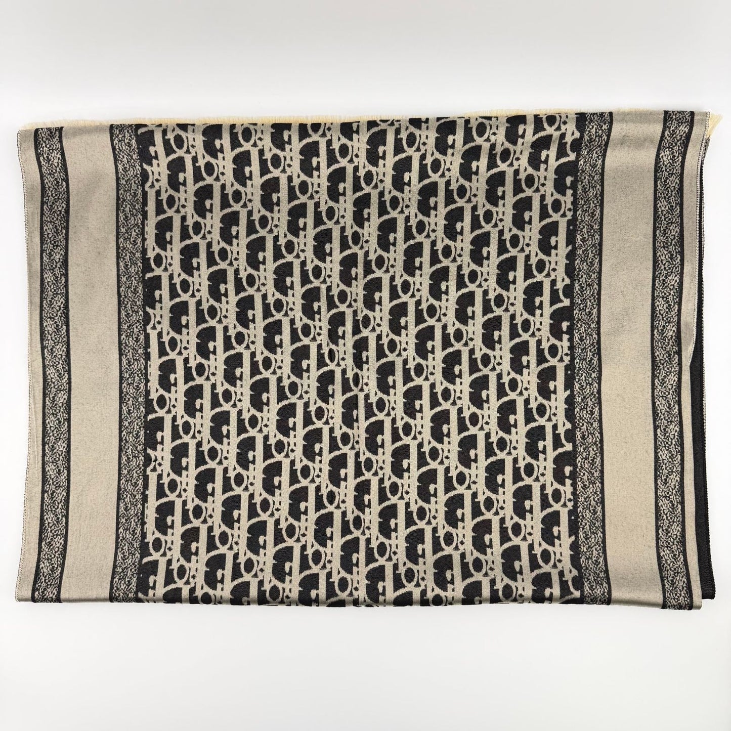 Dior le Shawl Black Beige Cashmere Silk Vintage Scarf