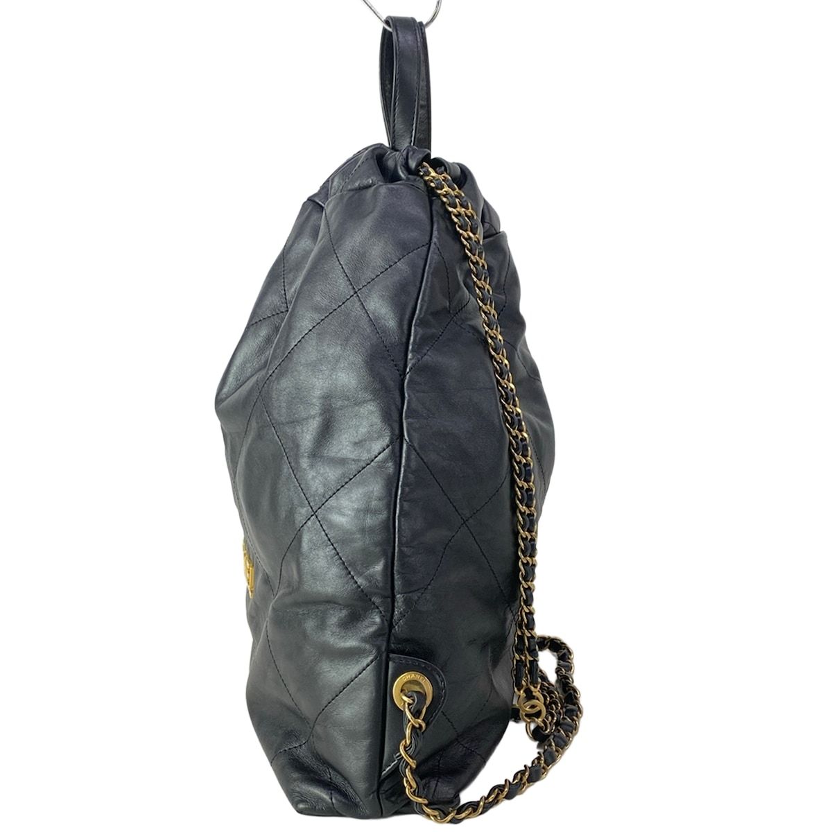 Chanel Backpack 22 Black 2-Way Drawstring Chain Shoulder Matt Togo Ludo Metal