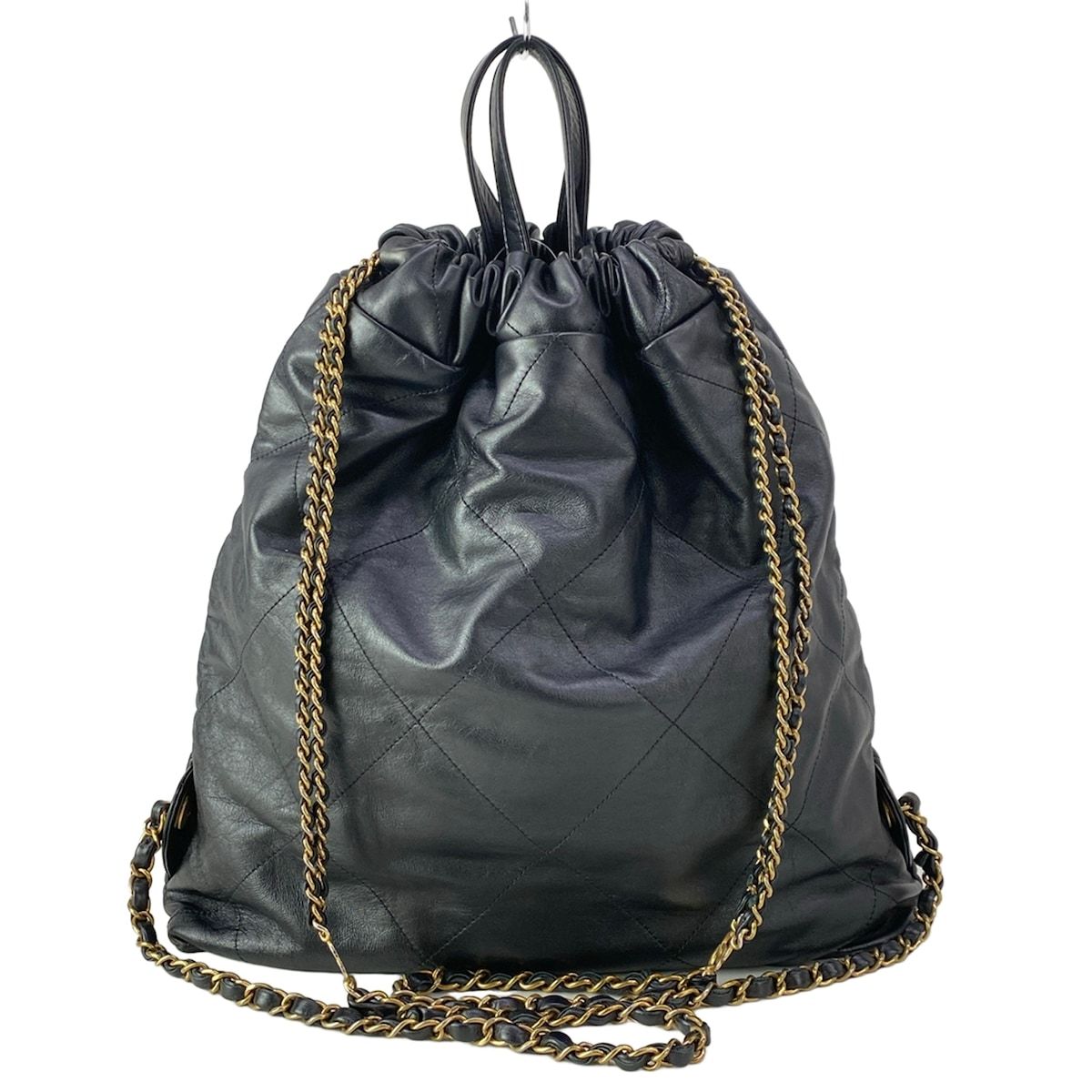 Chanel Backpack 22 Black 2-Way Drawstring Chain Shoulder Matt Togo Ludo Metal