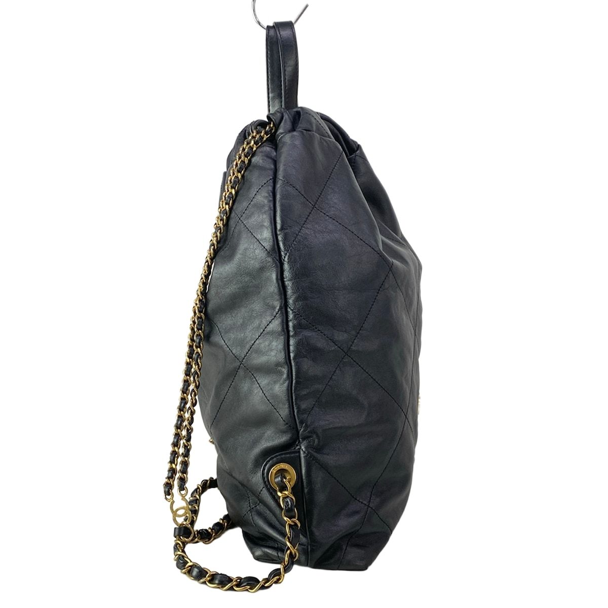 Chanel Backpack 22 Black 2-Way Drawstring Chain Shoulder Matt Togo Ludo Metal