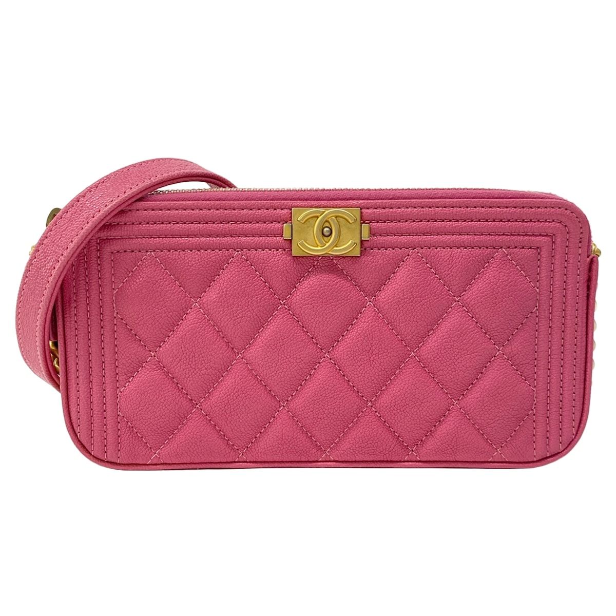 Chanel Wallet Quilted Pink Chain Vintage Gold