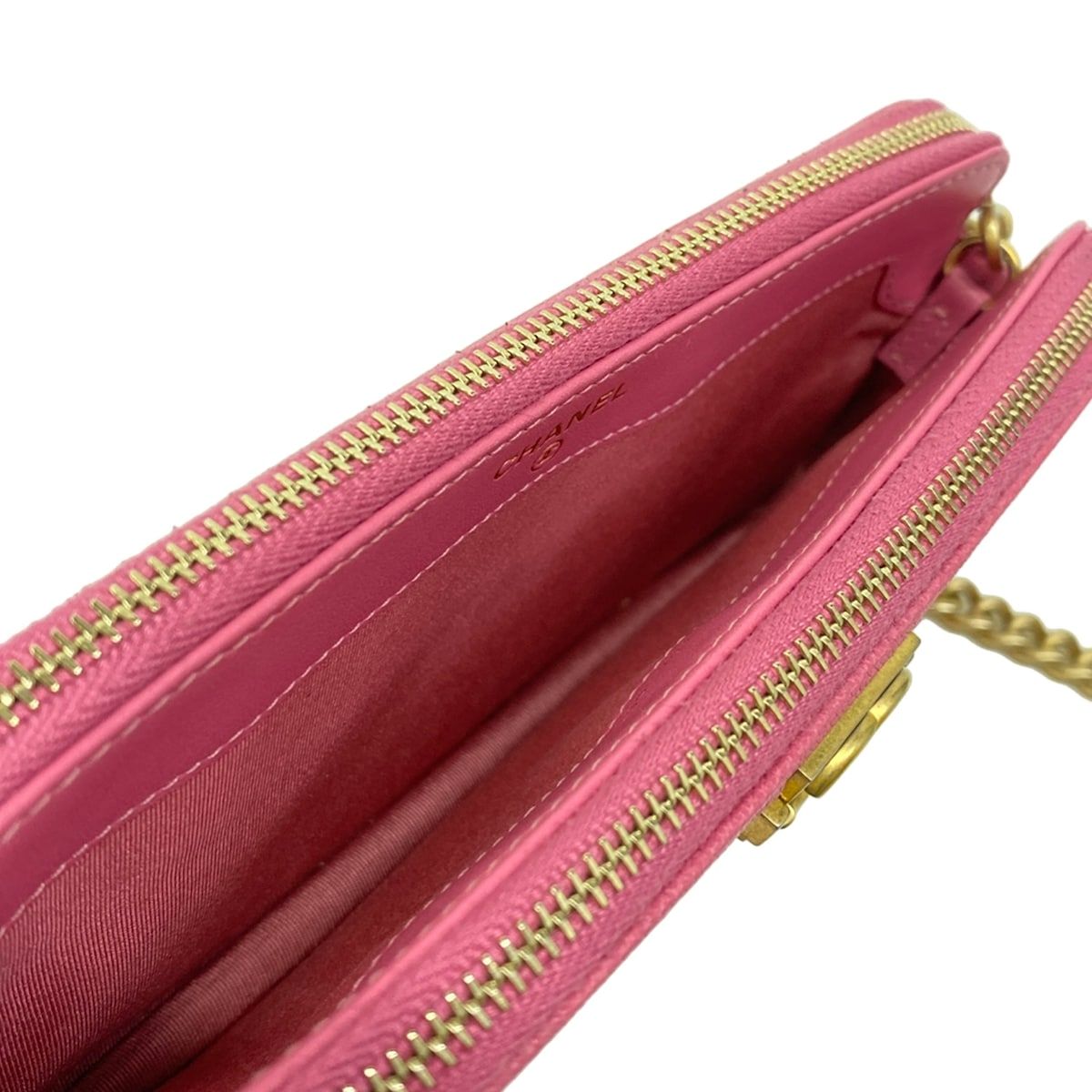 Chanel Wallet Quilted Pink Chain Vintage Gold
