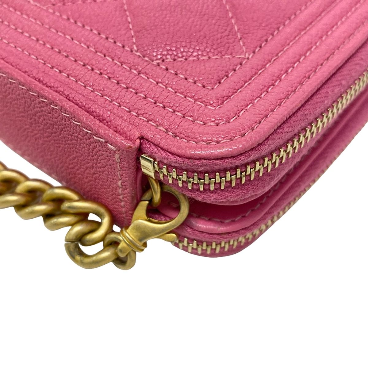 Chanel Wallet Quilted Pink Chain Vintage Gold