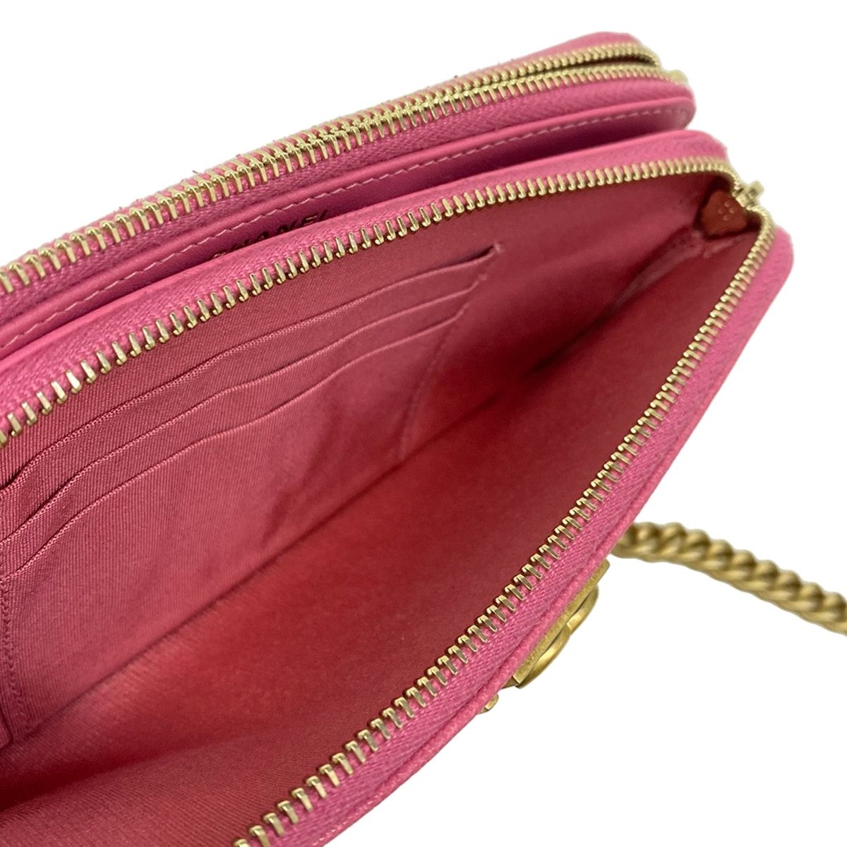 Chanel Wallet Quilted Pink Chain Vintage Gold