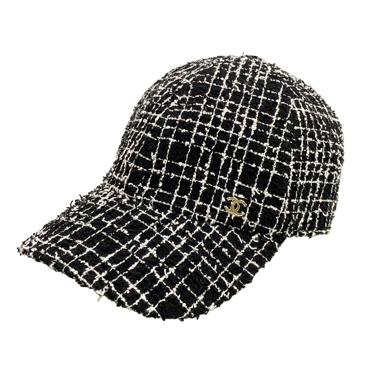 Chanel Cap Black White Tweed Cotton Hat