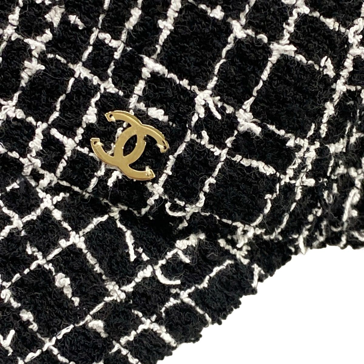 Chanel Cap Black White Tweed Cotton Hat
