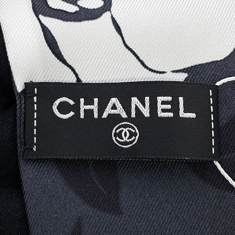 Chanel Scarf CC Logo Camellia All Over Pattern Silk Black