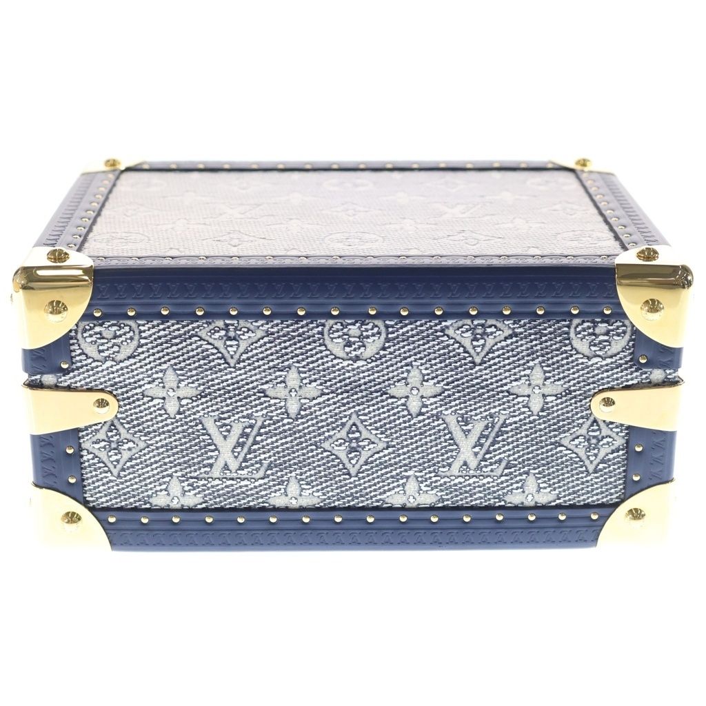 Louis Vuitton Monogram Petite Valise 2-Way Shoulder Bag Blue Leather Gold