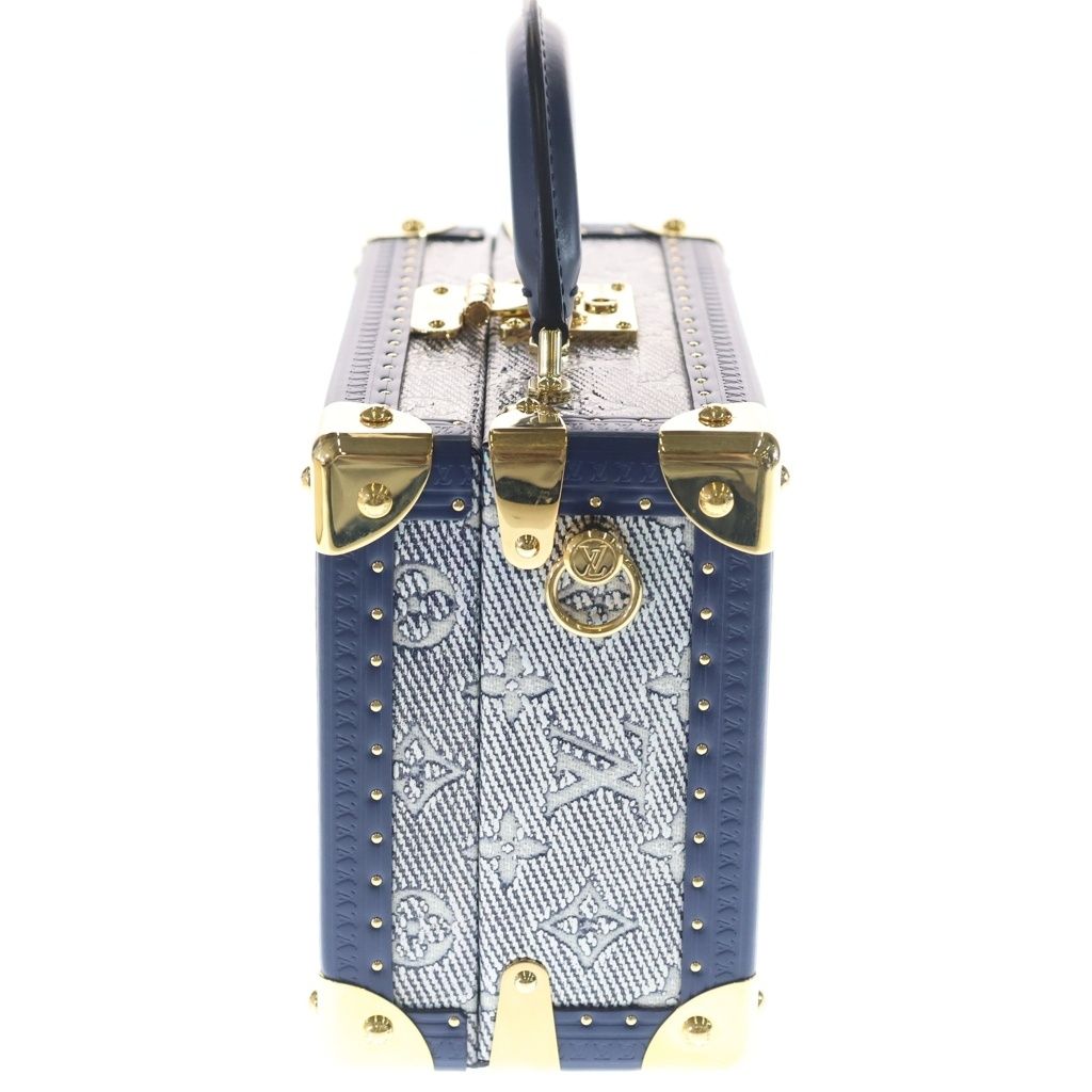 Louis Vuitton Monogram Petite Valise 2-Way Shoulder Bag Blue Leather Gold