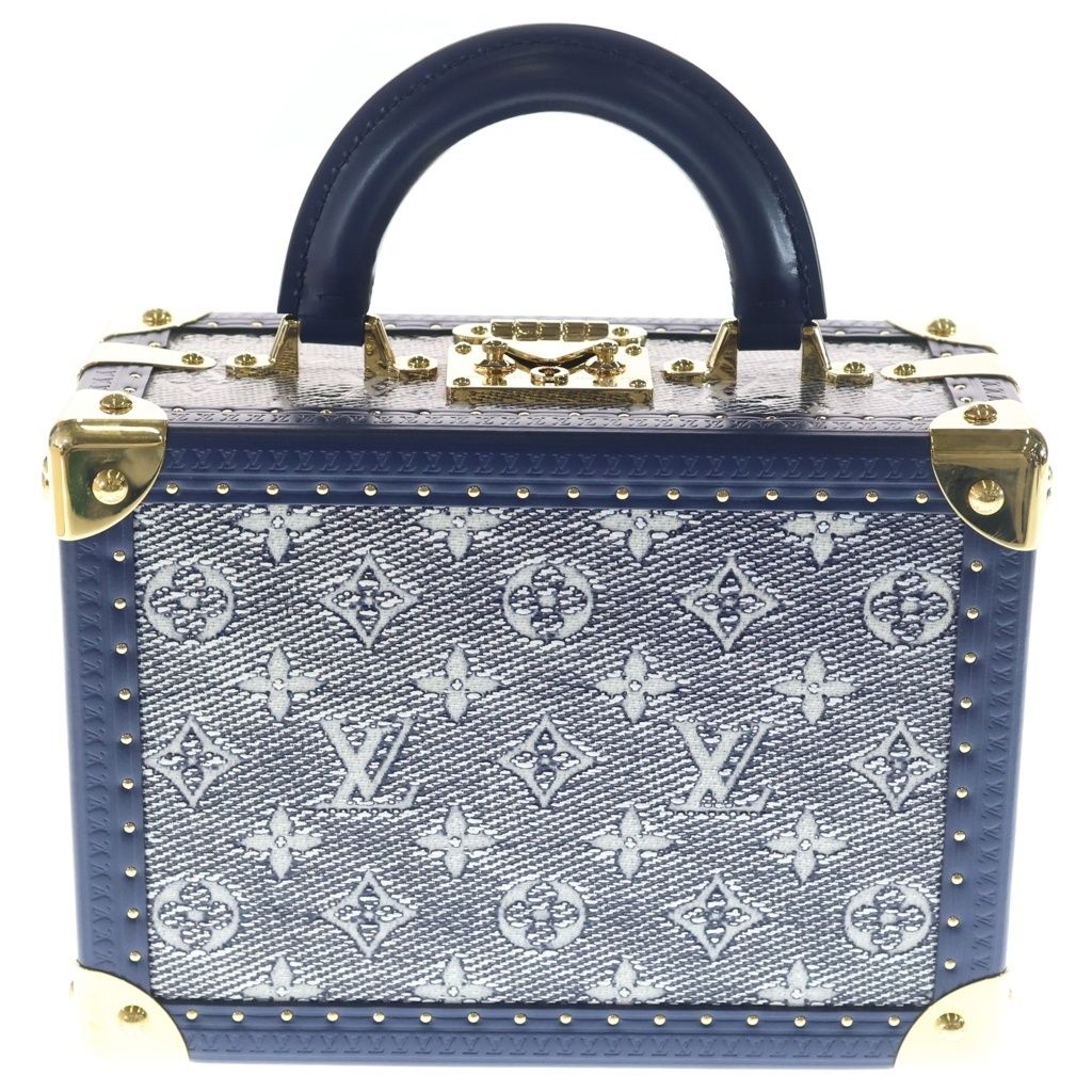 Louis Vuitton Monogram Petite Valise 2-Way Shoulder Bag Blue Leather Gold