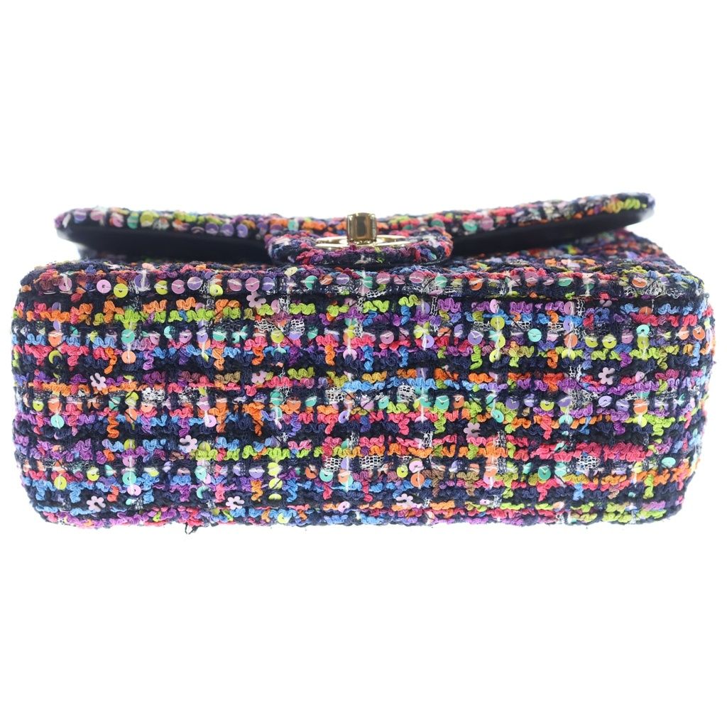 Chanel Mini Quilted 20 Multicolor Shoulder Bag Chain Tweed Sequins Gold