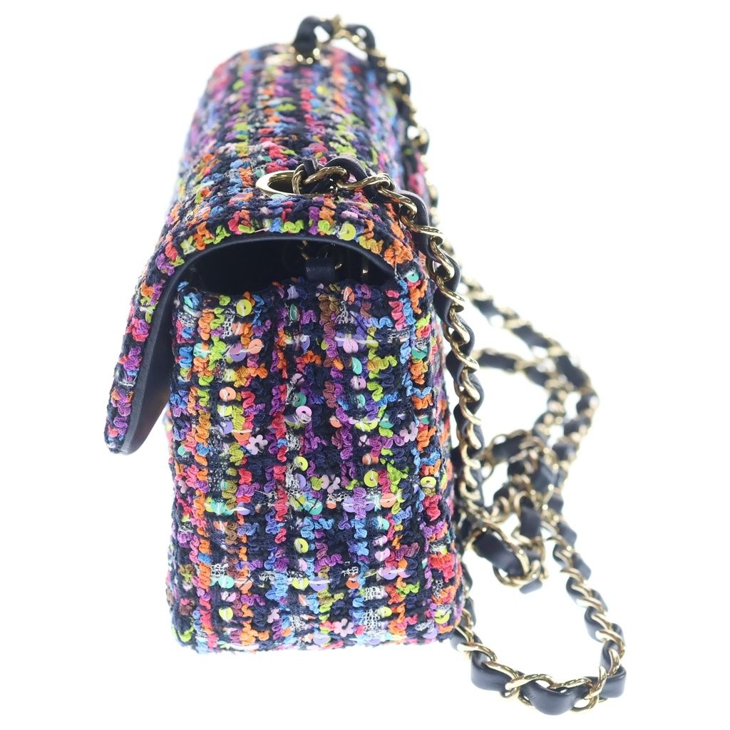 Chanel Mini Quilted 20 Multicolor Shoulder Bag Chain Tweed Sequins Gold