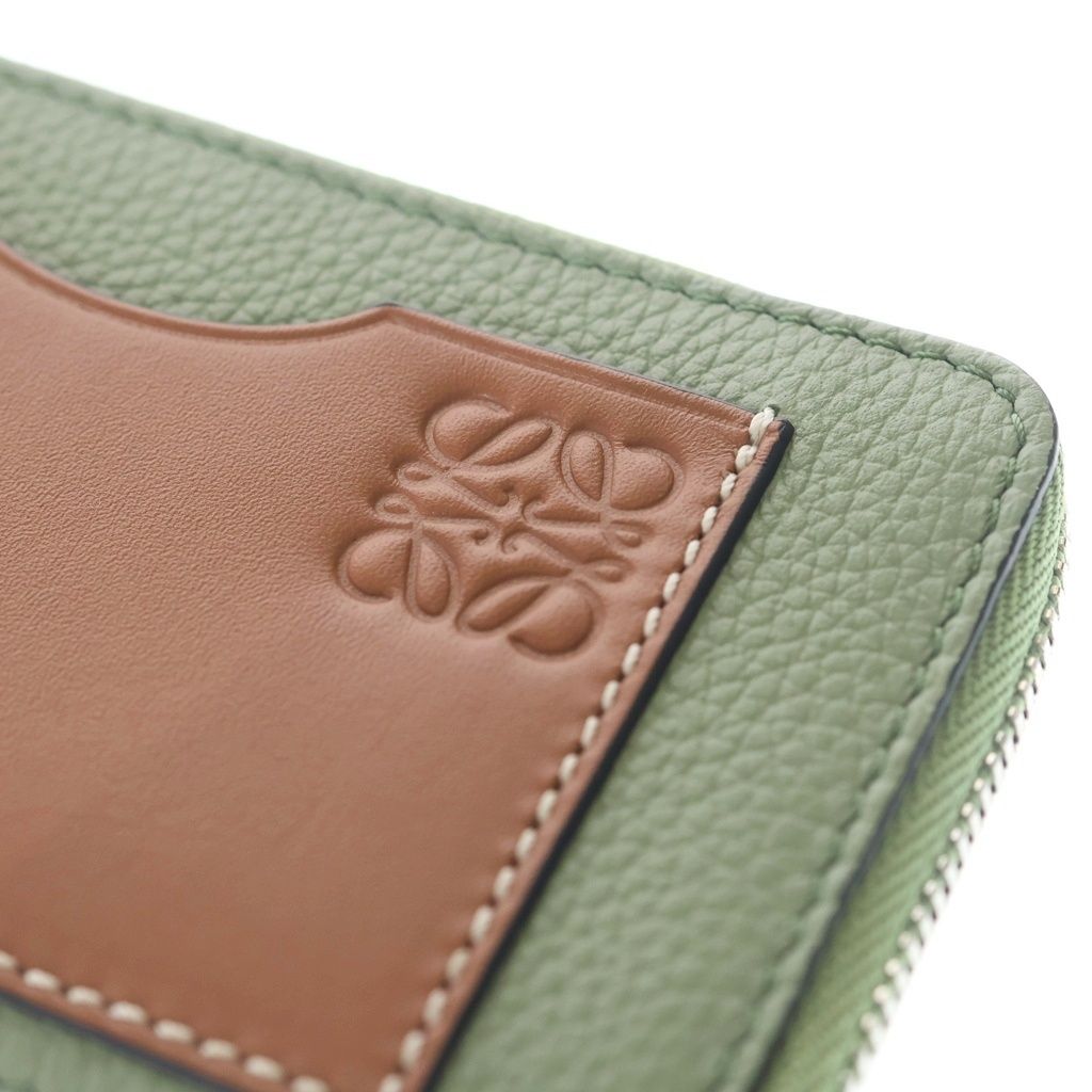 Loewe Anagram Leather Card Case Green Brown