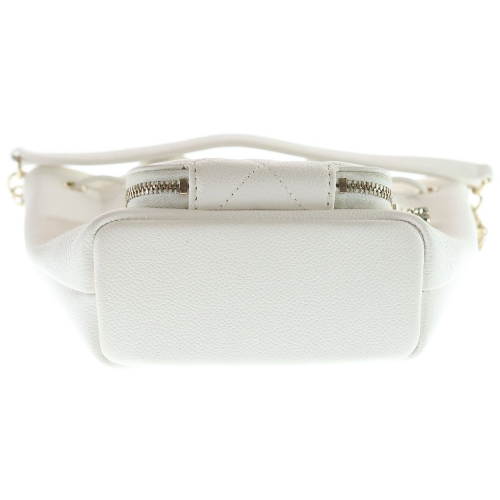 Chanel Quilted 2-Way Shoulder Bag Chain White Caviar Leather Gold