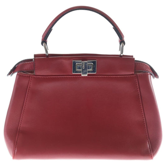 Fendi Peekaboo Mini Mon Star 2-Way Mini Shoulder Bag Red Leather 8 Silver