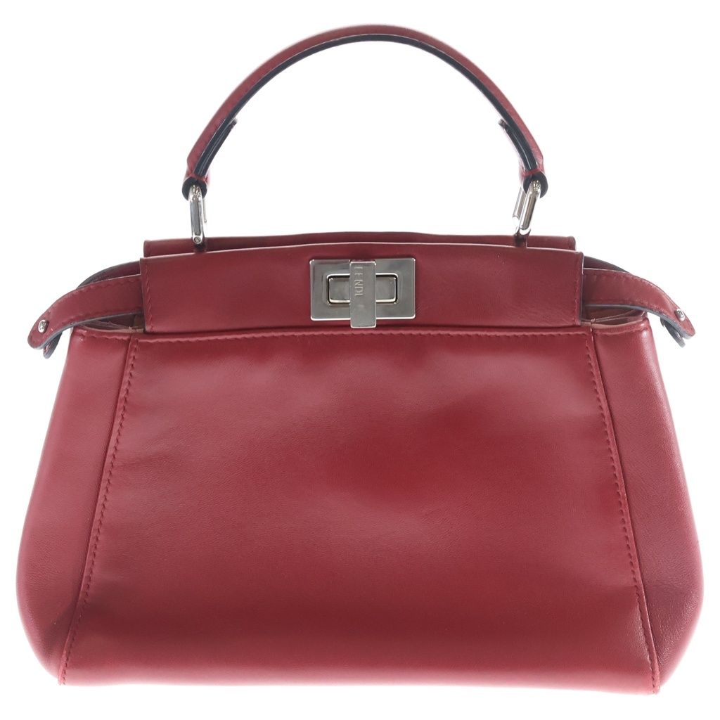 Fendi Peekaboo Mini Mon Star 2-Way Mini Shoulder Bag Red Leather 8 Silver