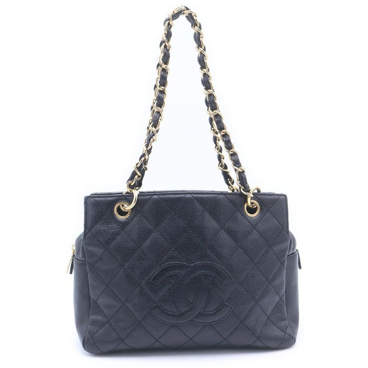 Chanel CC Logo 2-Way Chain Shoulder Bag Black Caviar Leather Gold