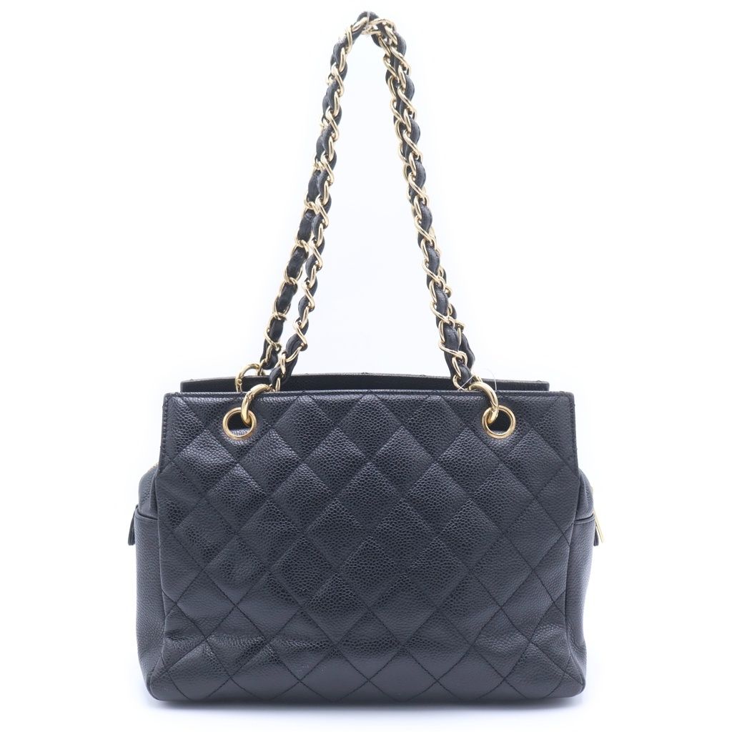 Chanel CC Logo 2-Way Chain Shoulder Bag Black Caviar Leather Gold