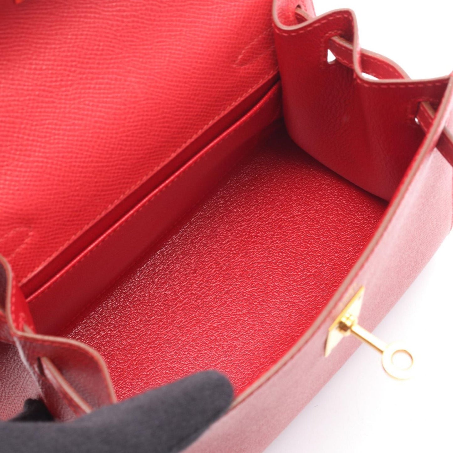 Hermes Handbag Mini Sellier 2-Way Rouge Vif Leather Mini Kelly