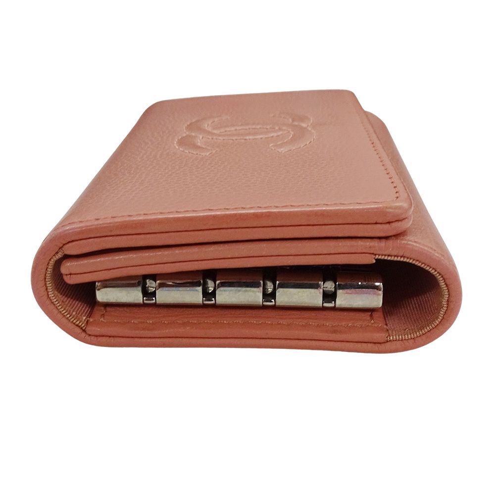 Chanel Key Case Caviar Leather 4 Rows Salmon Pink Silver CC Logo Key Holder