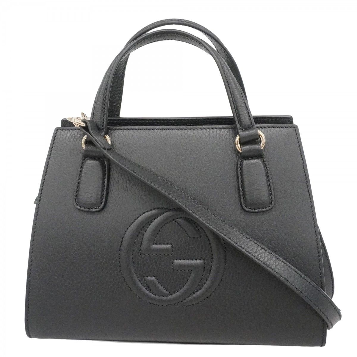 Gucci Handbag Interlocking Leather Black Gold 2-Way Bag