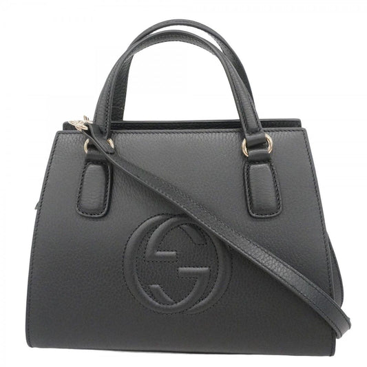 Gucci Handbag Interlocking Leather Black Gold 2-Way Bag