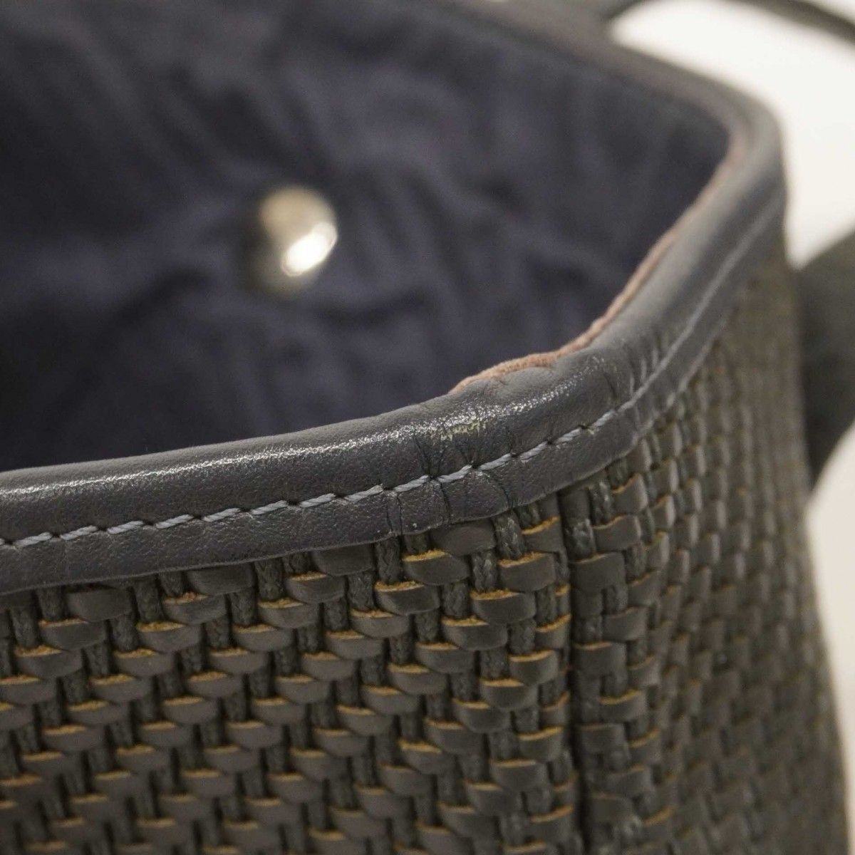 Hermes Tote Anada Badiago PM Leather Polyester Gray Silver