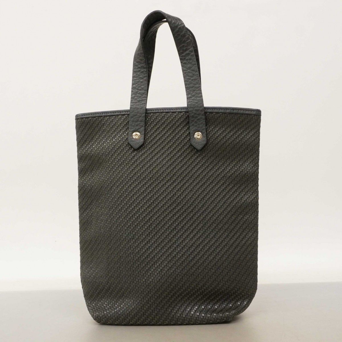 Hermes Tote Anada Badiago PM Leather Polyester Gray Silver
