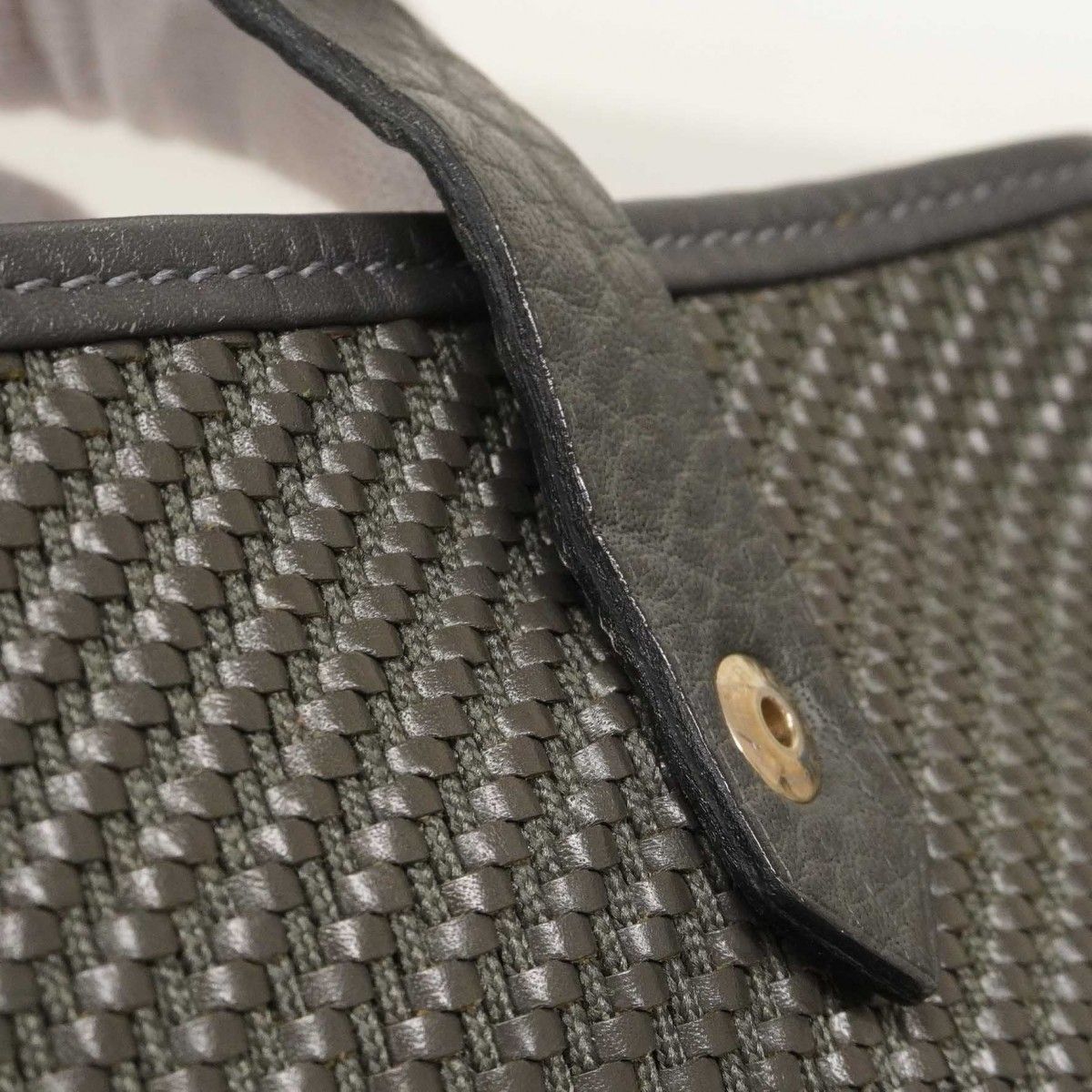 Hermes Tote Anada Badiago PM Leather Polyester Gray Silver