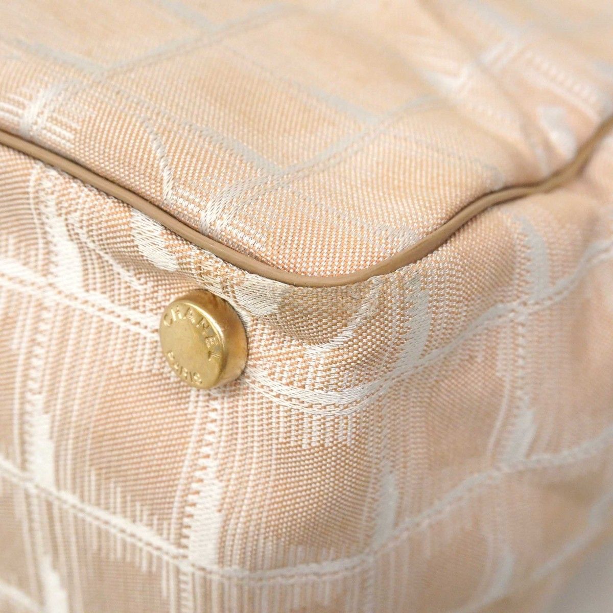 Chanel Tote New Travel Nylon Beige Gold