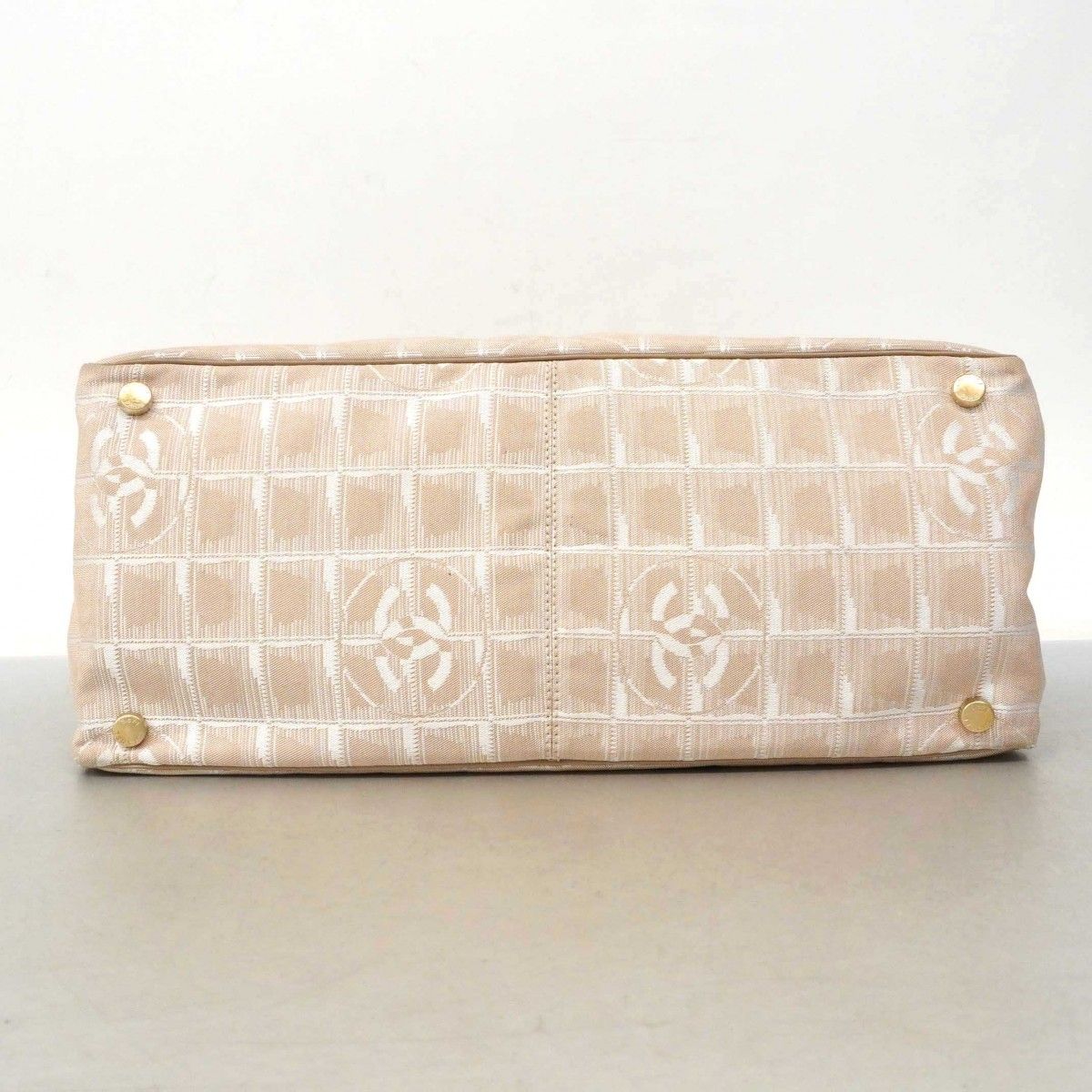 Chanel Tote New Travel Nylon Beige Gold