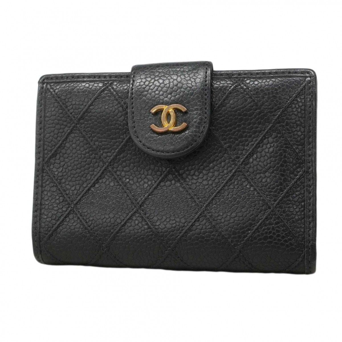 Chanel Wallet Bicolor Caviar Leather Black Gold