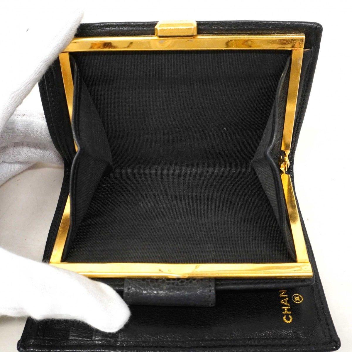 Chanel Wallet Bicolor Caviar Leather Black Gold
