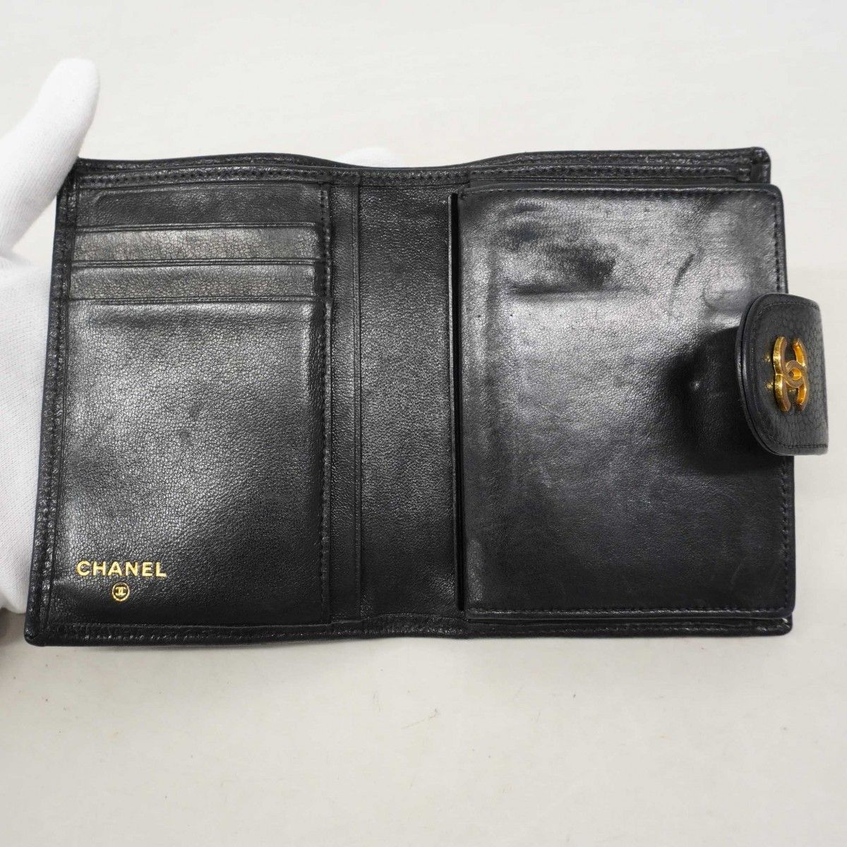 Chanel Wallet Bicolor Caviar Leather Black Gold
