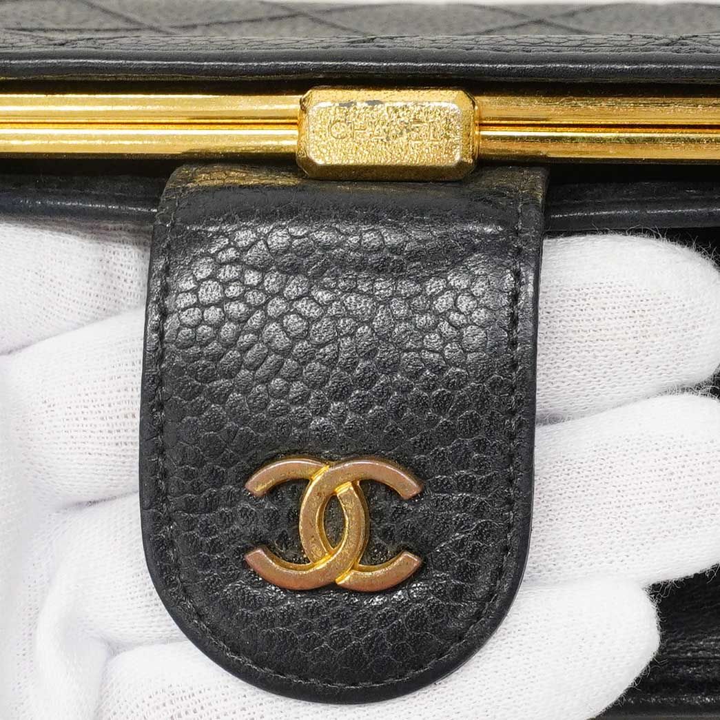 Chanel Wallet Bicolor Caviar Leather Black Gold