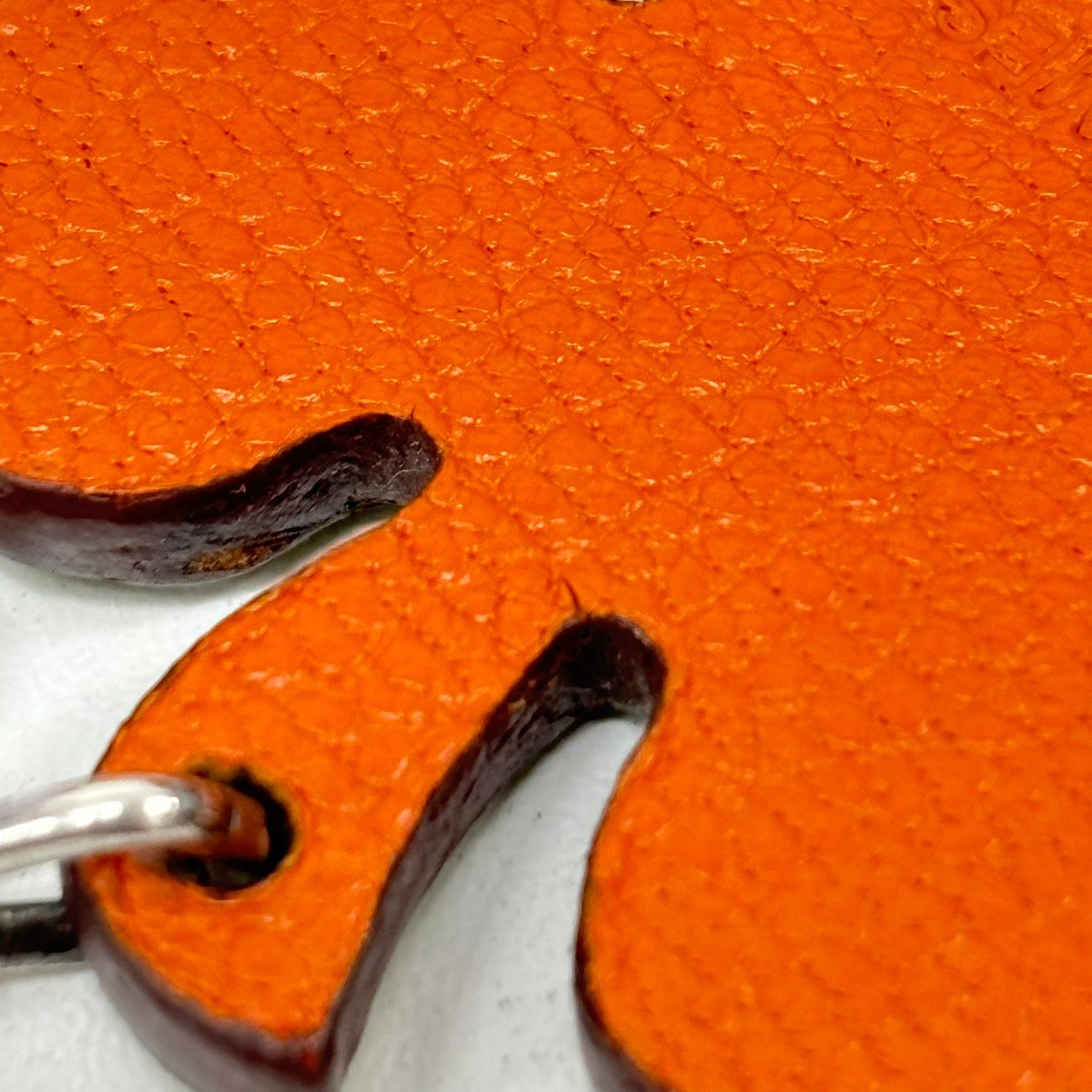 Hermes Bag Charm Clover Leather 925 Sterling Silver Green Orange Key Holder