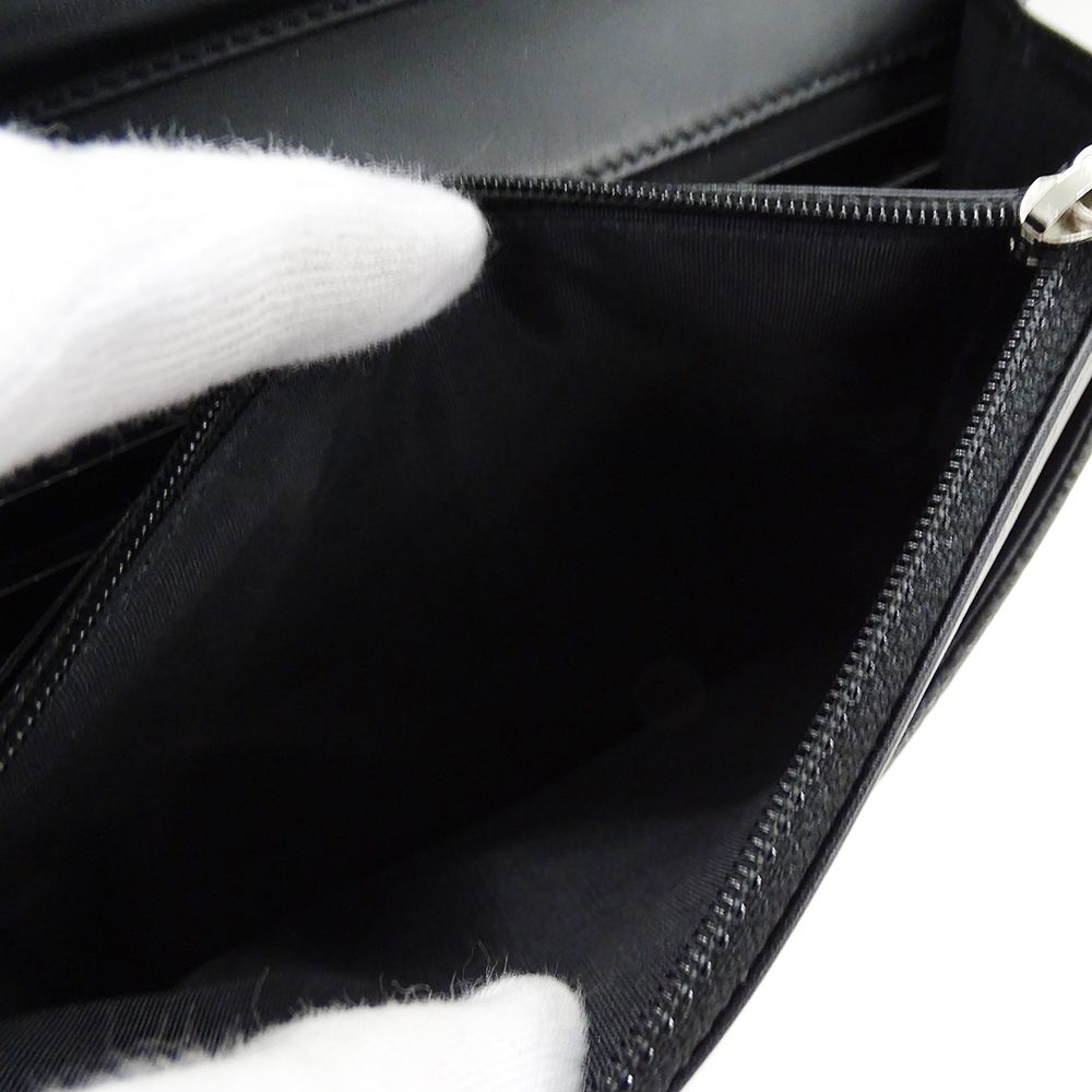 Chanel Wallet Shoulder Caviar Leather CC Logo Black Silver