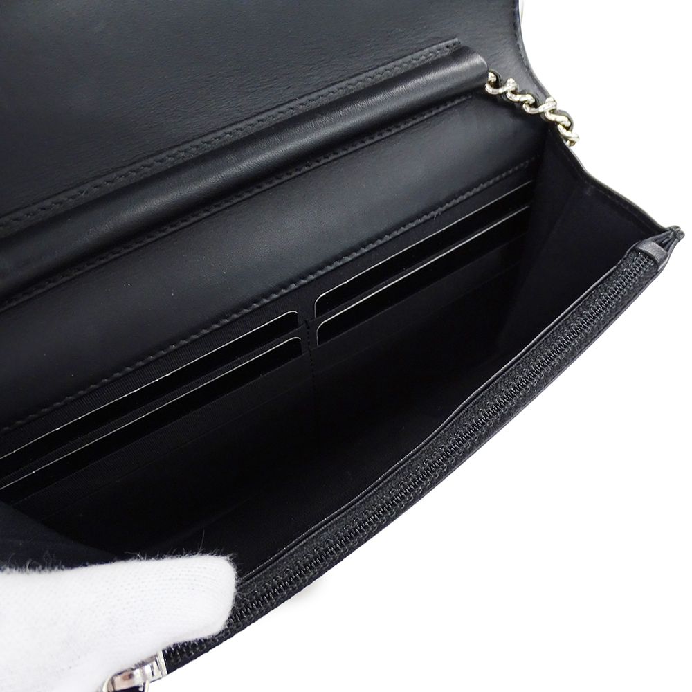 Chanel Wallet Shoulder Caviar Leather CC Logo Black Silver