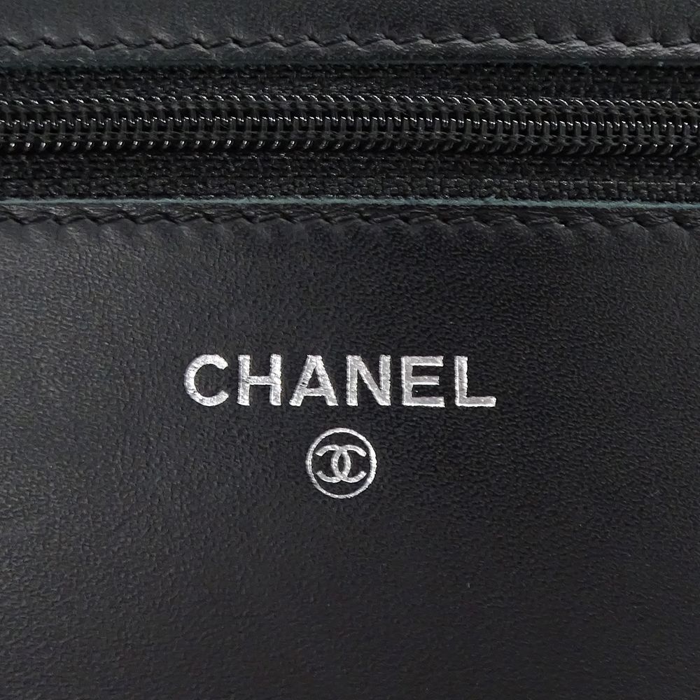 Chanel Wallet Shoulder Caviar Leather CC Logo Black Silver