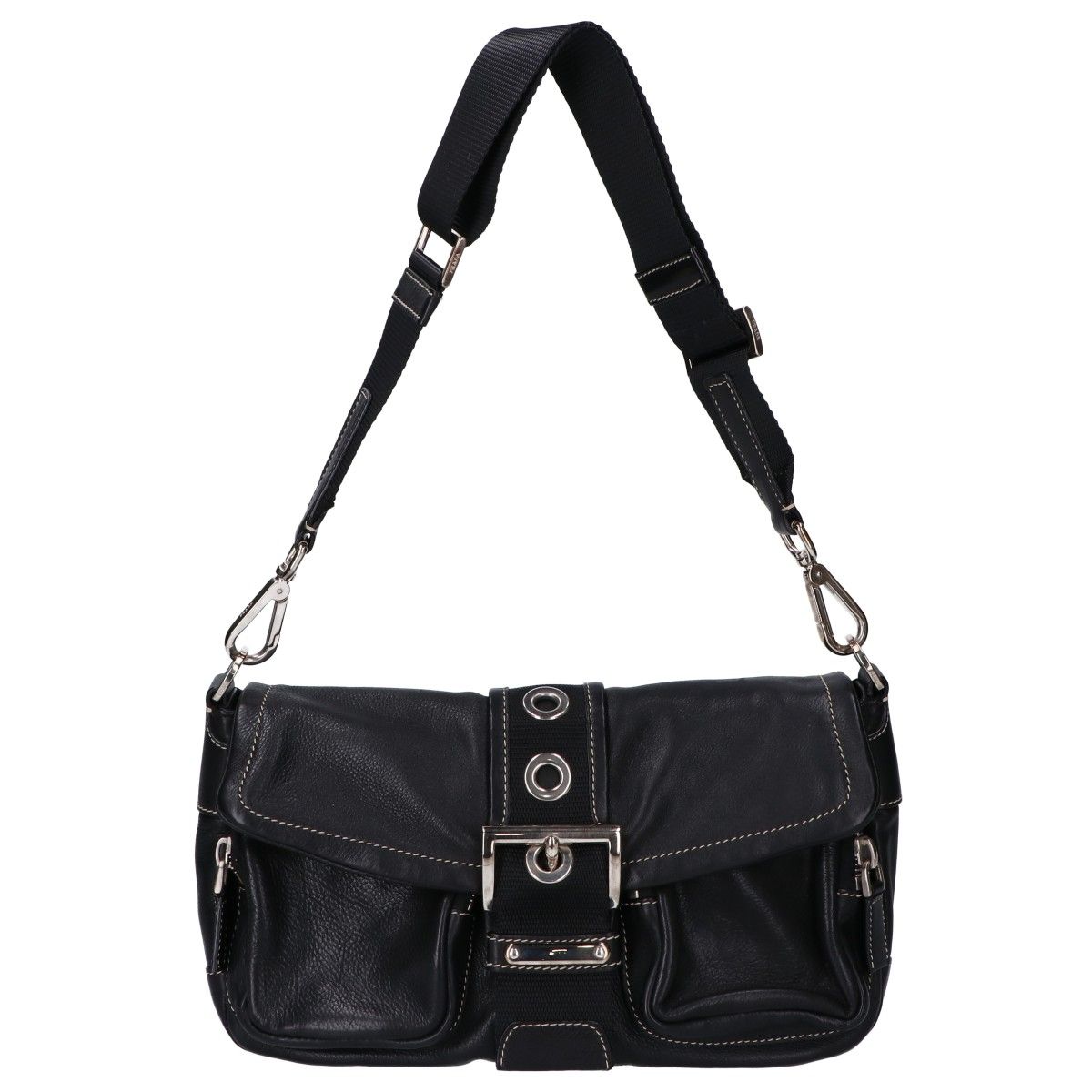 Prada Calfskin Triangle Plate Belt Flap All Leather