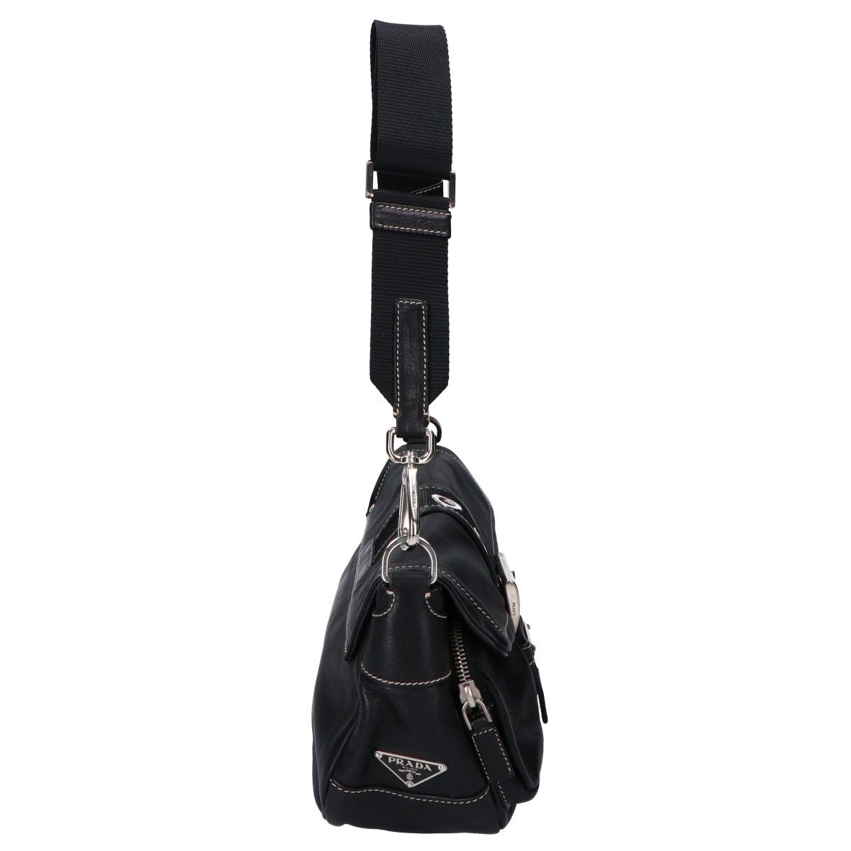Prada Calfskin Triangle Plate Belt Flap All Leather