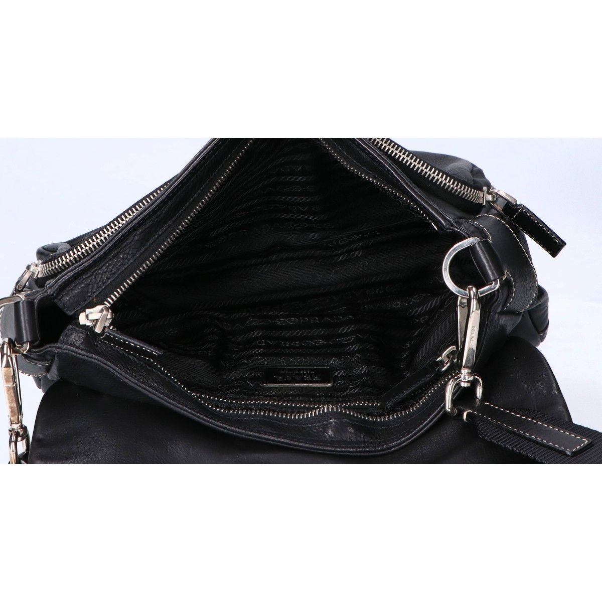 Prada Calfskin Triangle Plate Belt Flap All Leather