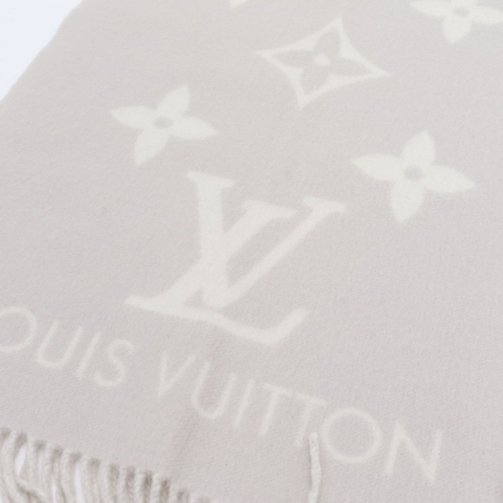 Louis Vuitton Tagged Monogram Scarf Reykjavik Cashmere 100% Shawl Large Gray Ree