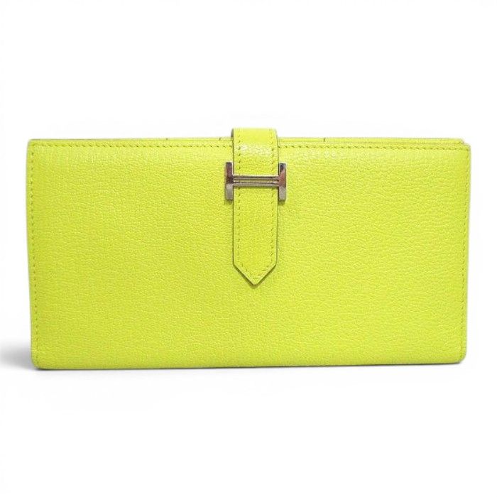 Hermes Bearn Souffle Verso Wallet Silver Yellow Leather