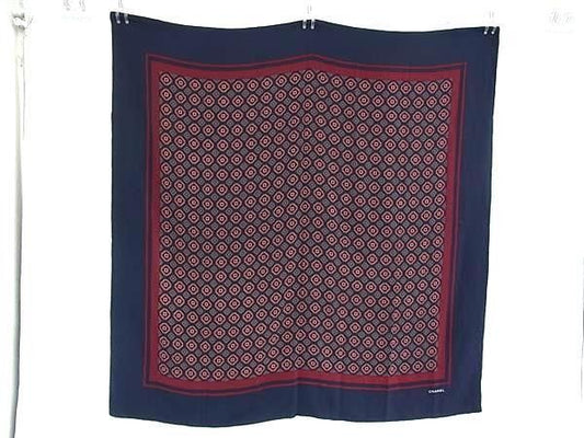 Chanel Shawl Navy Multicolor Silk 100% Large Geometric Pattern Scarf