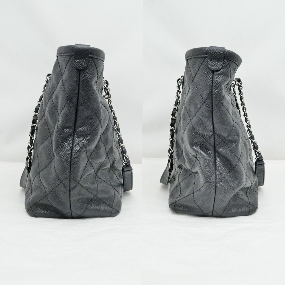 Chanel Chain Tote Black Caviar Leather Silver