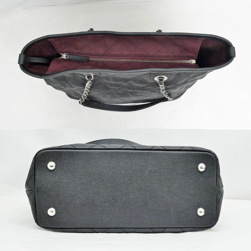 Chanel Chain Tote Black Caviar Leather Silver