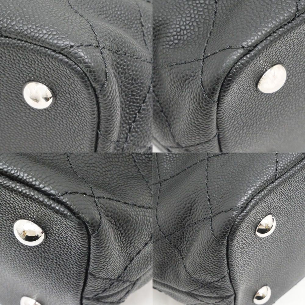 Chanel Chain Tote Black Caviar Leather Silver