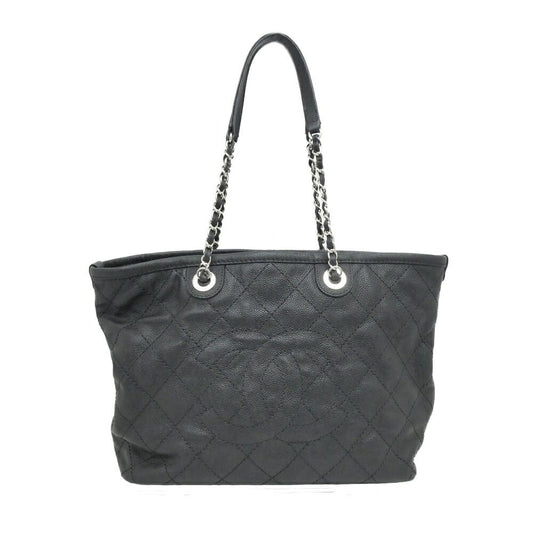 Chanel Chain Tote Black Caviar Leather Silver