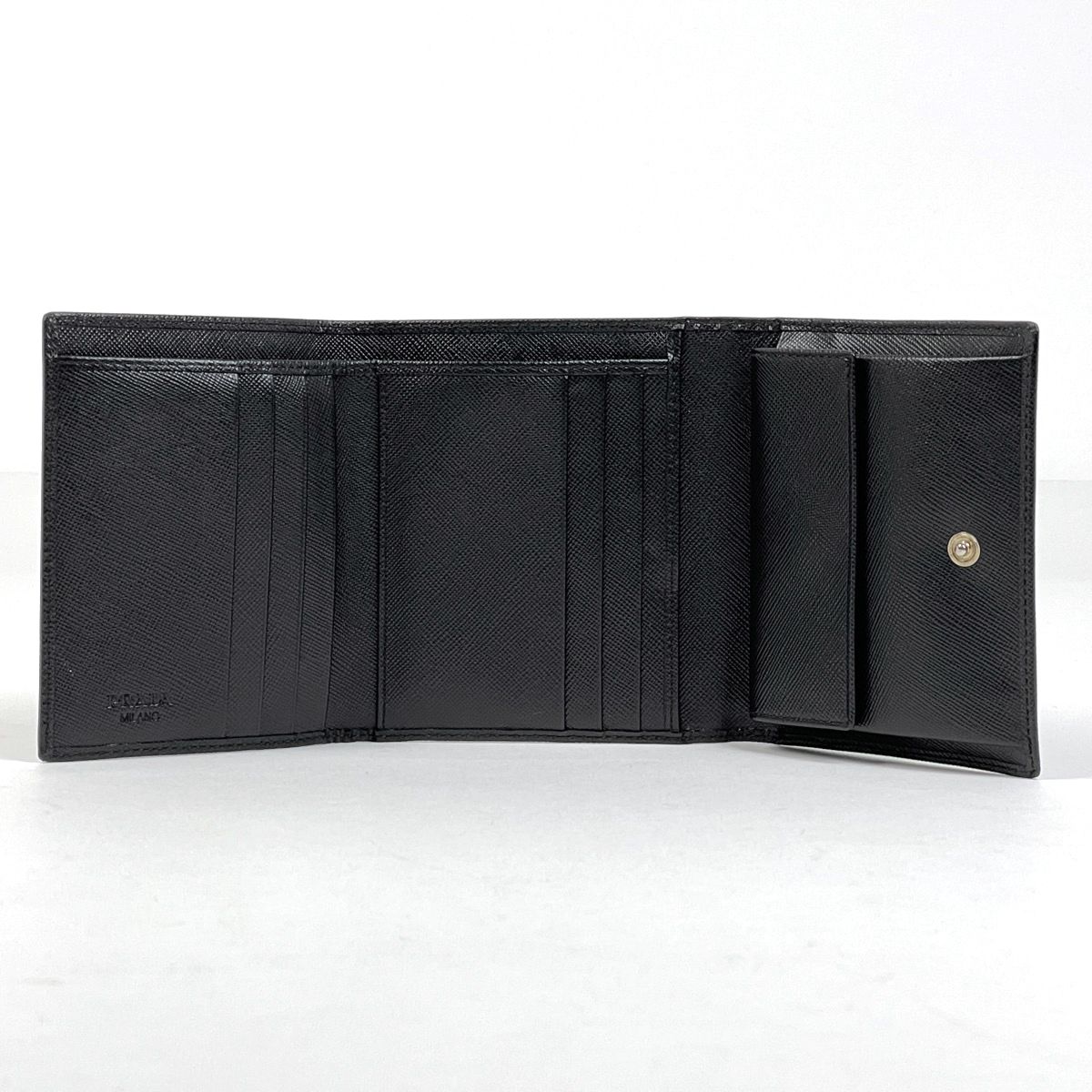 Prada Logo Trifold Wallet Leather Black